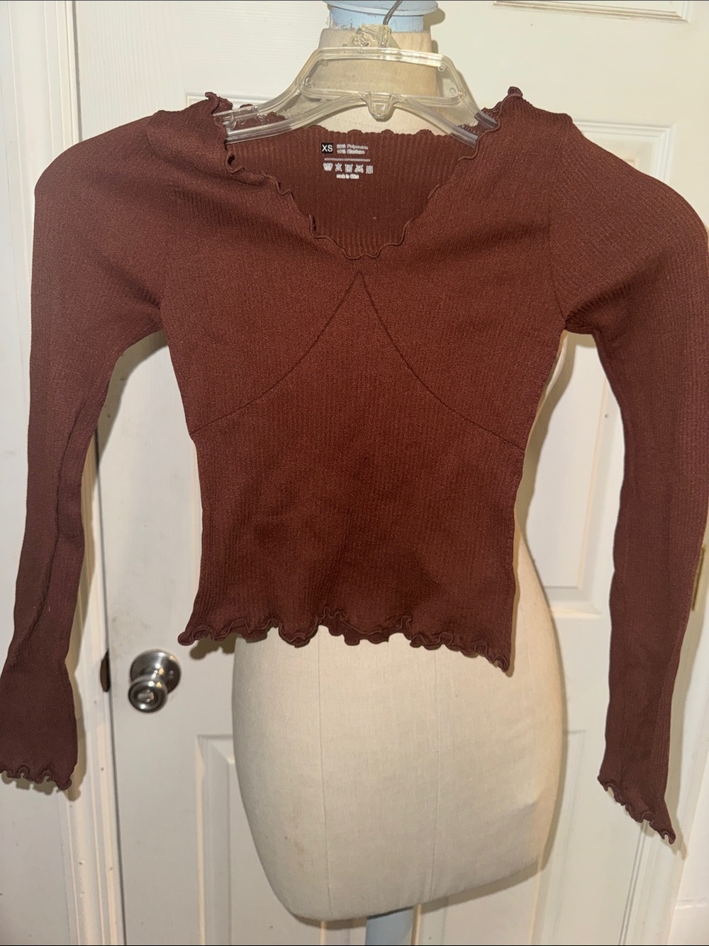 Asics Chocolate Brown Ribbed Lettuce-Edge Crop Top